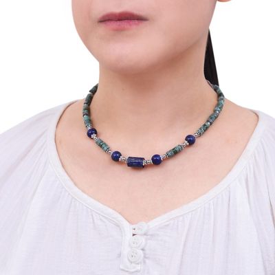 Alternate image for Handmade Lapis Lazuli and Hematite Pendant Necklace Earth Orbit