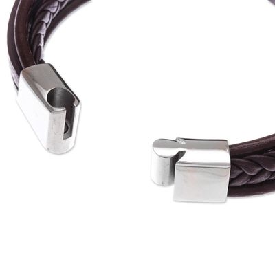 Alternate image for Handcrafted Brown Leather Wristband Bracelet Daily Cool in Brown