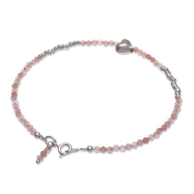 Alternate image for Sunstone and Silver Beaded Heart Bracelet Love Language in Pink
