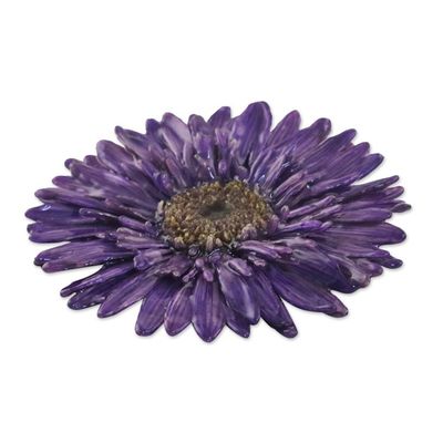 Alternate image for Handmade Natural Blue-Violet Gerbera Brooch from Thailand Splendid Petals in Violet