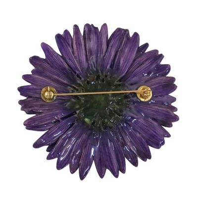 Alternate image for Handmade Natural Blue-Violet Gerbera Brooch from Thailand Splendid Petals in Violet