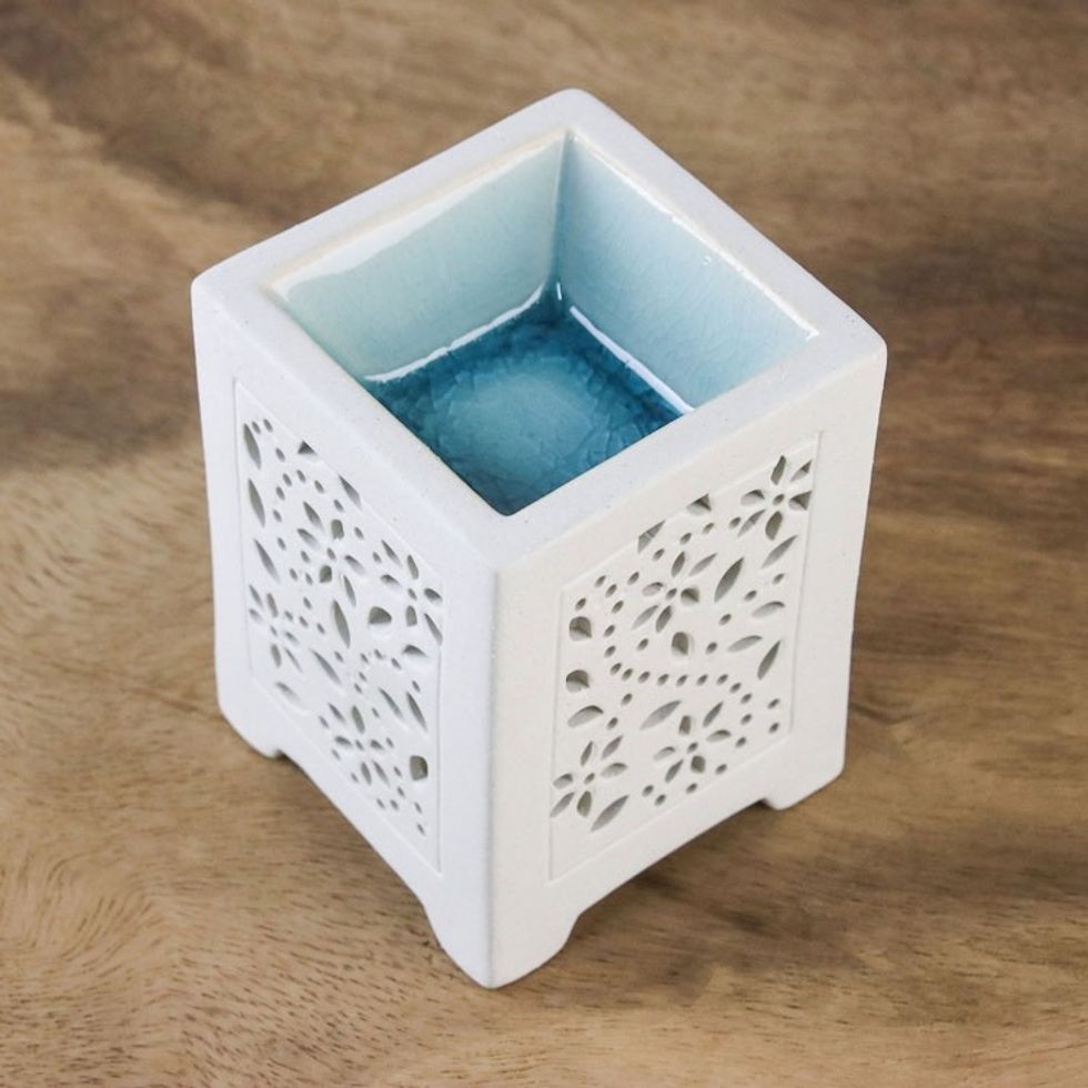 Crackled Ceramic Oil Warmer from Thailand 'Garden Fresh'