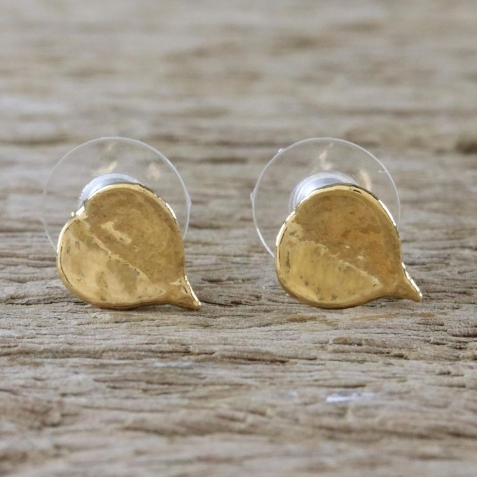 Gold Plated Natural Million Hearts Leaf Stud Earrings 'Heartfelt Nature'