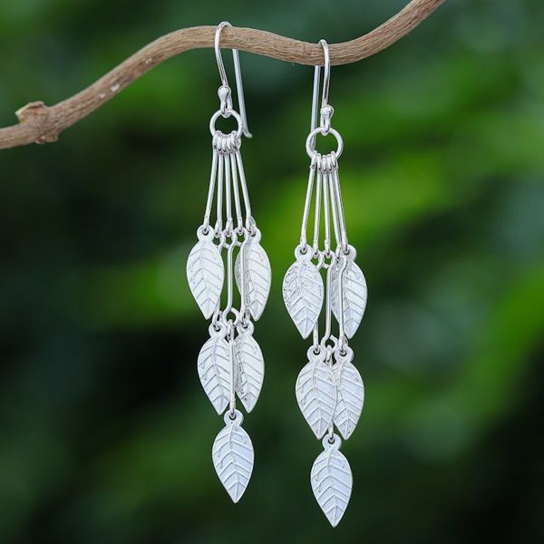 Alternate image for Hand Crafted Sterling Silver Dangle Earrings Leaf Chimes