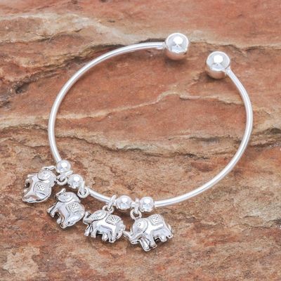 Alternate image for Sterling Silver Bracelet with Four Elephant Charms Four Elephants