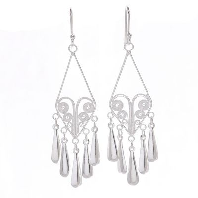 Primary image for Handmade Sterling Silver Filigree Chandelier Earrings Diamond Fountains