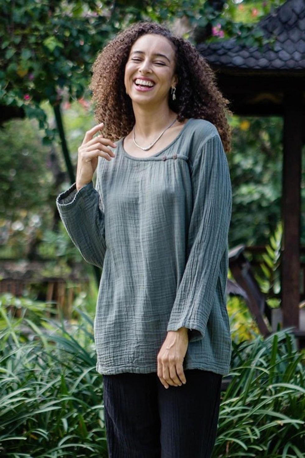 Sage Grey Cotton Double Gauze Blouse 'Modern Look in Grey'