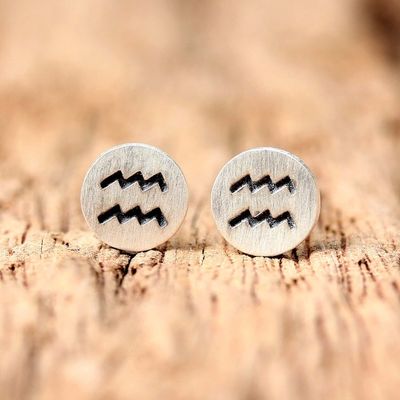 Alternate image for Sterling Silver Aquarius Stud Earrings from Thailand Satin Aquarius