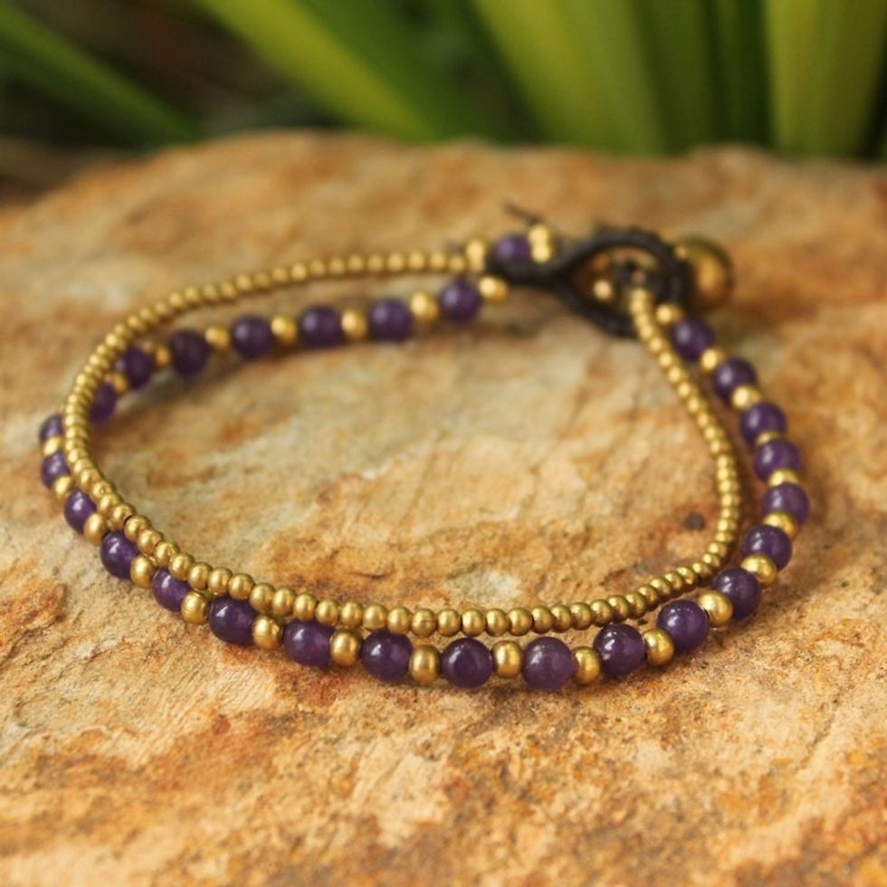 Amethyst and Brass Beaded Bracelet 'Dazzling Harmony'