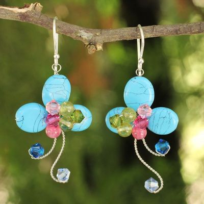 Alternate image for Multi-gemstone Blue Earrings Thai Artisan Jewelry Glistening Clover