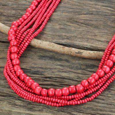 Alternate image for Fair Trade Long Wood Beaded Necklace in Bright Red Cabana Dance