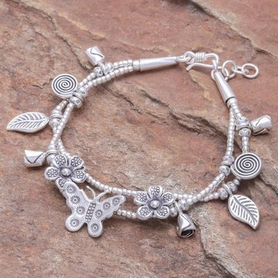 Alternate image for Karen Silver Double Strand Beaded Dragonfly Charm Bracelet Butterfly Meadow