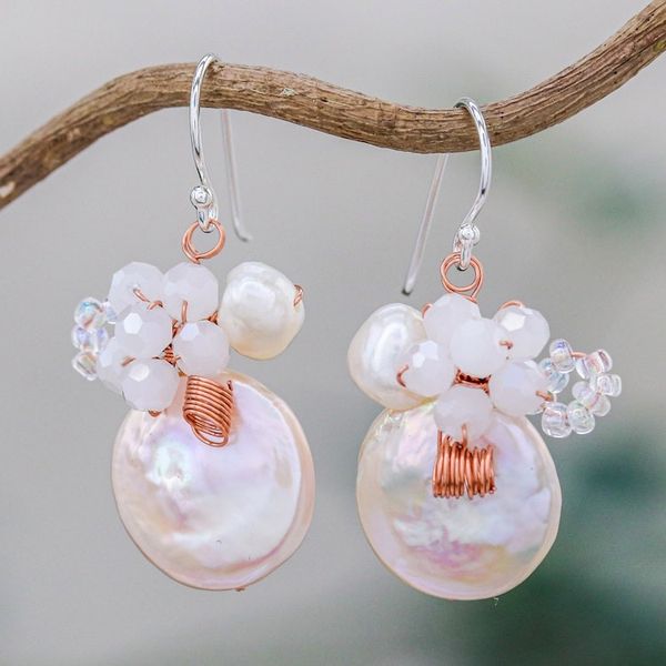 Alternate image for Cultured Pearl and Glass Dangle Earrings from Thailand Night Glamour in White