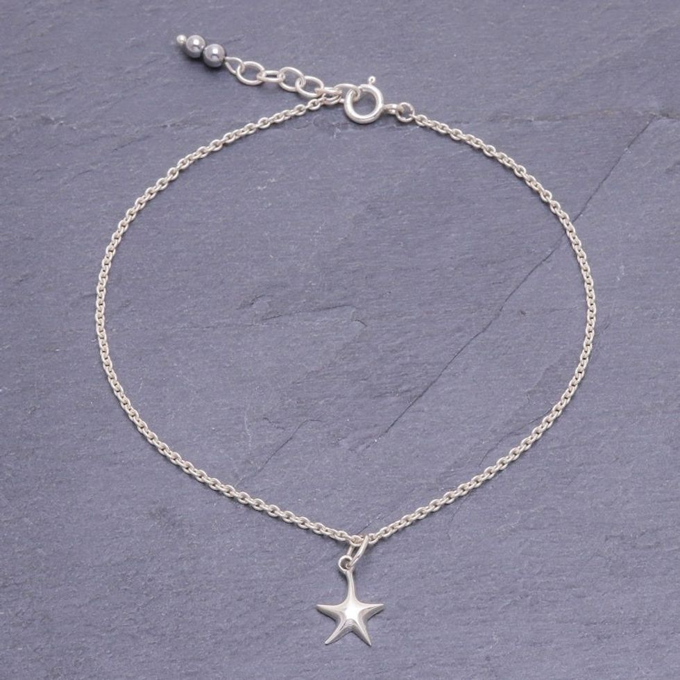 Sterling Silver Starfish Hematite Ankle Bracelet 'Sea Starfish'