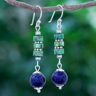 Alternate image for Handmade Lapis Lazuli and Hematite Dangle Earrings Earth Orbit