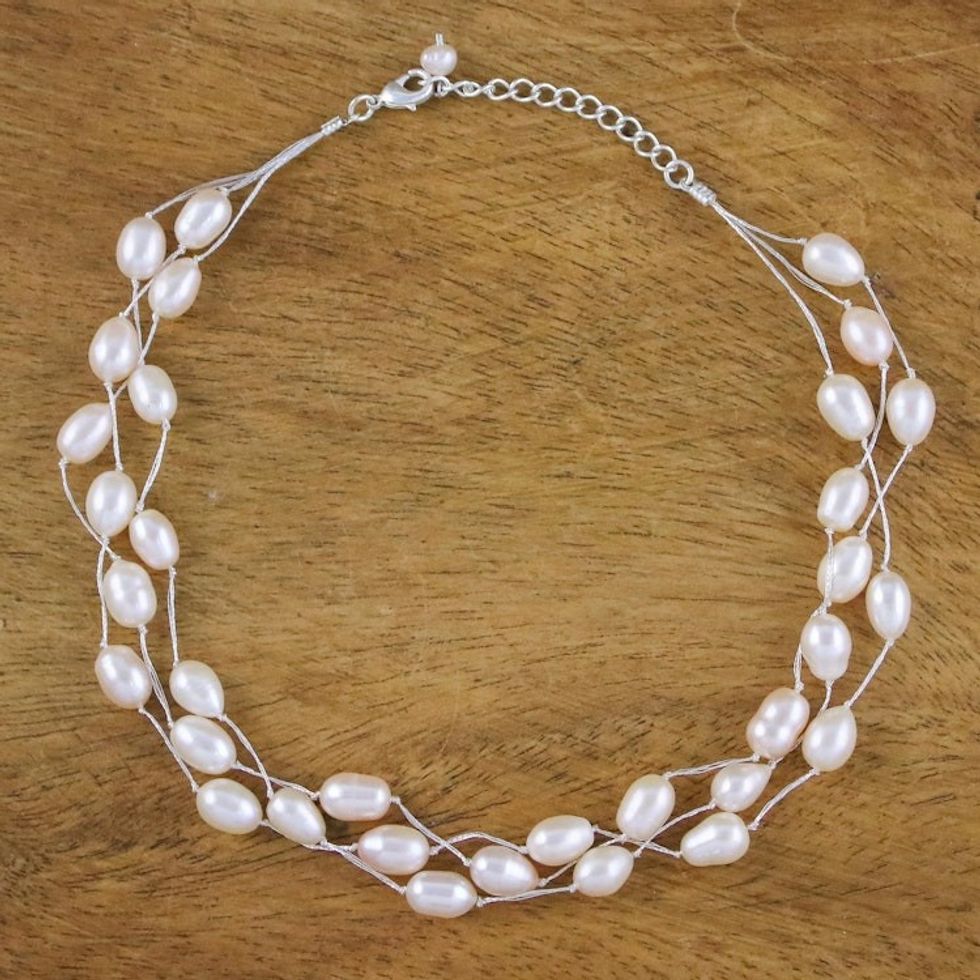 Pearl Choker Necklace Handmade in Thailand 'Charming Rose'