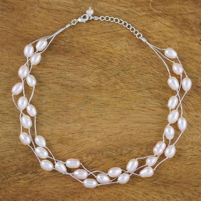 Alternate image for Pearl Choker Necklace Handmade in Thailand Charming Rose