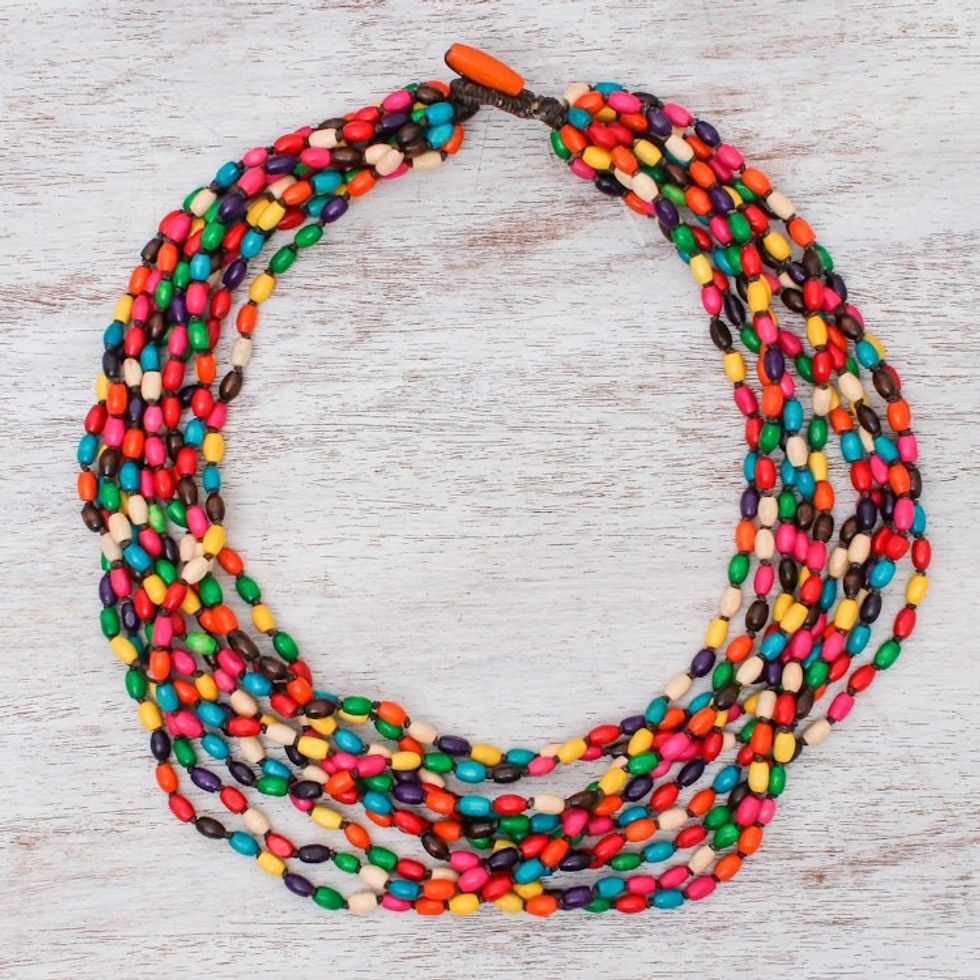 Multicolor Necklace Beaded Jewelry Knotted by Hand 'Songkran Belle'