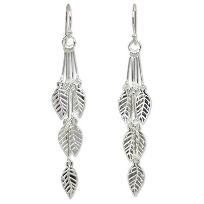 Alternate image for Hand Crafted Sterling Silver Dangle Earrings Leaf Chimes