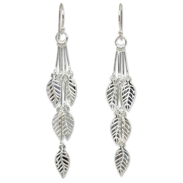 Alternate image for Hand Crafted Sterling Silver Dangle Earrings Leaf Chimes
