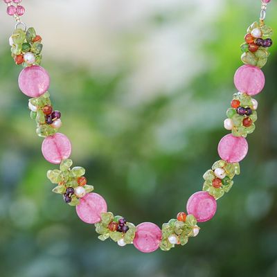 Alternate image for Beaded Quartz Multigem Necklace from Thailand Peony Romance