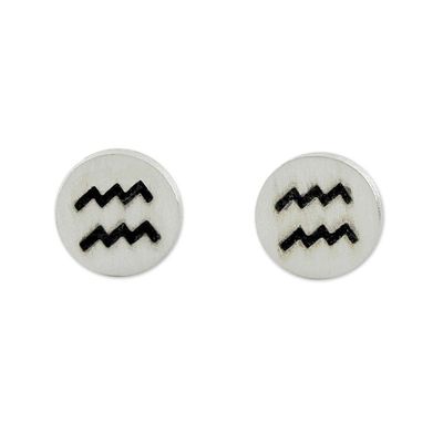 Alternate image for Sterling Silver Aquarius Stud Earrings from Thailand Satin Aquarius