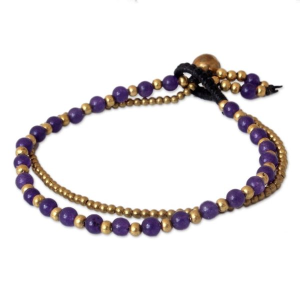 Alternate image for Amethyst and Brass Beaded Bracelet Dazzling Harmony