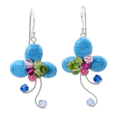 Alternate image for Multi-gemstone Blue Earrings Thai Artisan Jewelry Glistening Clover