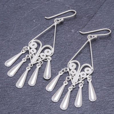 Alternate image for Handmade Sterling Silver Filigree Chandelier Earrings Diamond Fountains