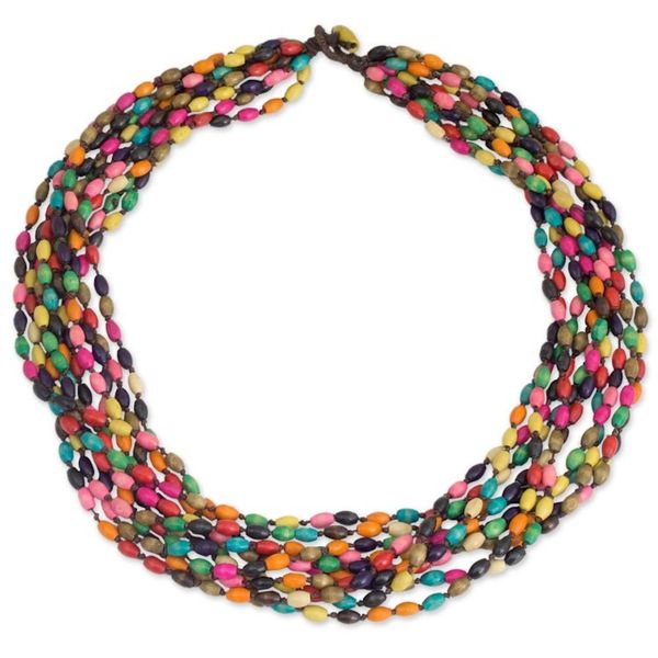 Alternate image for Multicolor Necklace Beaded Jewelry Knotted by Hand Songkran Belle