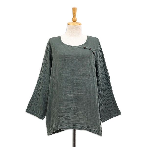 Alternate image for Sage Grey Cotton Double Gauze Blouse Modern Look in Grey