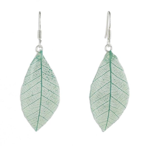 Alternate image for Natural Leaf Dangle Earrings in Jade from Thailand Stunning Nature in Jade