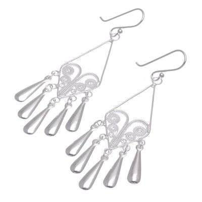 Alternate image for Handmade Sterling Silver Filigree Chandelier Earrings Diamond Fountains