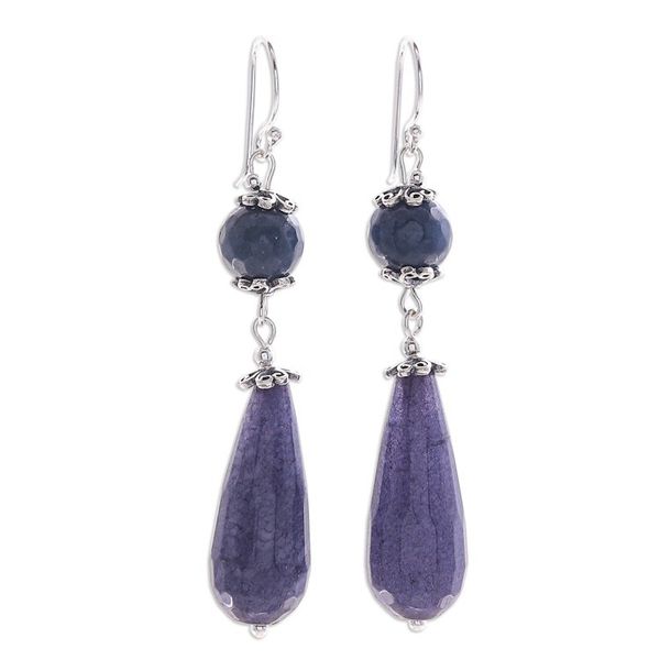Alternate image for Hand Threaded Blue Agate Dangle Earrings from Thailand Midnight Rain