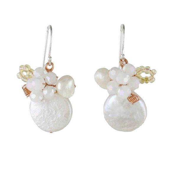 Alternate image for Cultured Pearl and Glass Dangle Earrings from Thailand Night Glamour in White