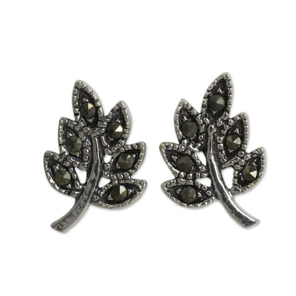 Alternate image for Leaf Stud Earrings Crafted of Sterling Silver and Marcasite Petite Leaves