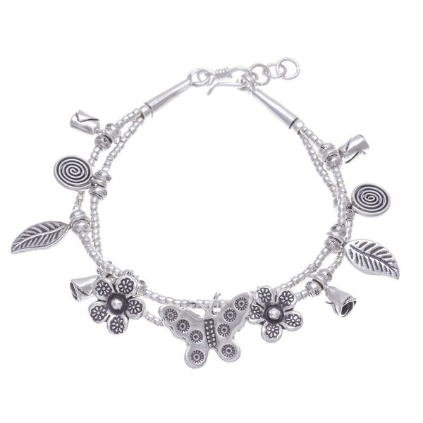 Alternate image for Karen Silver Double Strand Beaded Dragonfly Charm Bracelet Butterfly Meadow