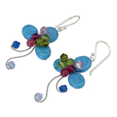 Alternate image for Multi-gemstone Blue Earrings Thai Artisan Jewelry Glistening Clover