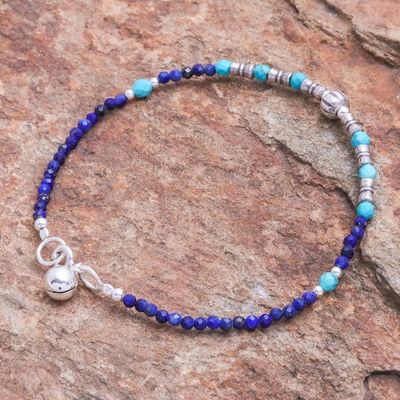 Alternate image for Lapis Lazuli and Sterling Silver Pendant Bracelet Silver Storm in Blue