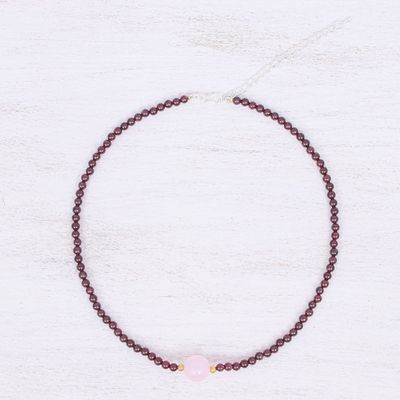 Alternate image for Handmade Garnet and Rose Quartz Beaded Necklace Precious Orb in Crimson