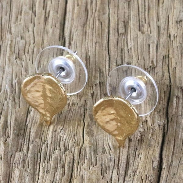 Alternate image for Gold Plated Natural Million Hearts Leaf Stud Earrings Heartfelt Nature