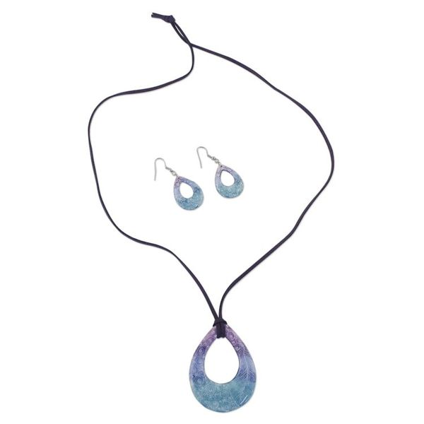 Alternate image for Swirl and Feather Ceramic Necklace and Earrings Jewelry Set Feather Beauty