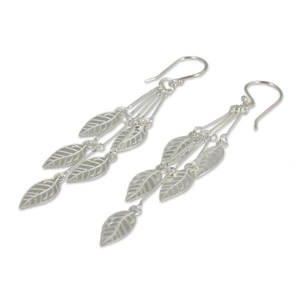 Alternate image for Hand Crafted Sterling Silver Dangle Earrings Leaf Chimes