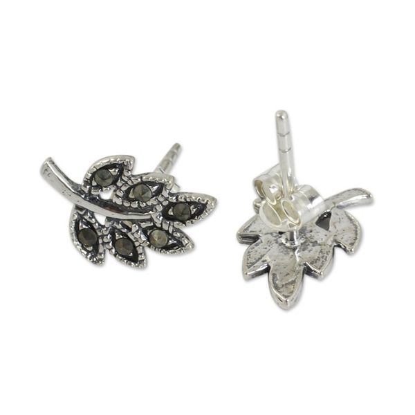 Alternate image for Leaf Stud Earrings Crafted of Sterling Silver and Marcasite Petite Leaves