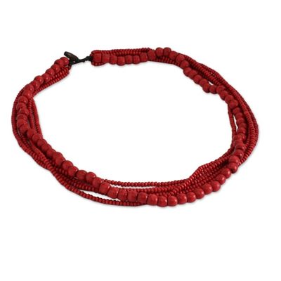 Alternate image for Fair Trade Long Wood Beaded Necklace in Bright Red Cabana Dance