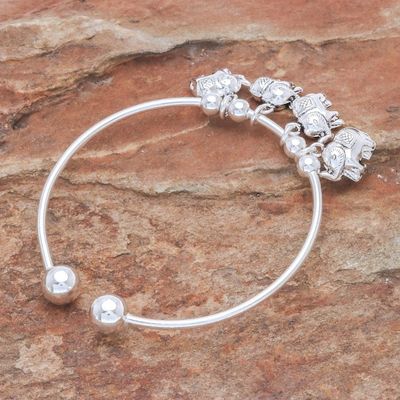 Alternate image for Sterling Silver Bracelet with Four Elephant Charms Four Elephants