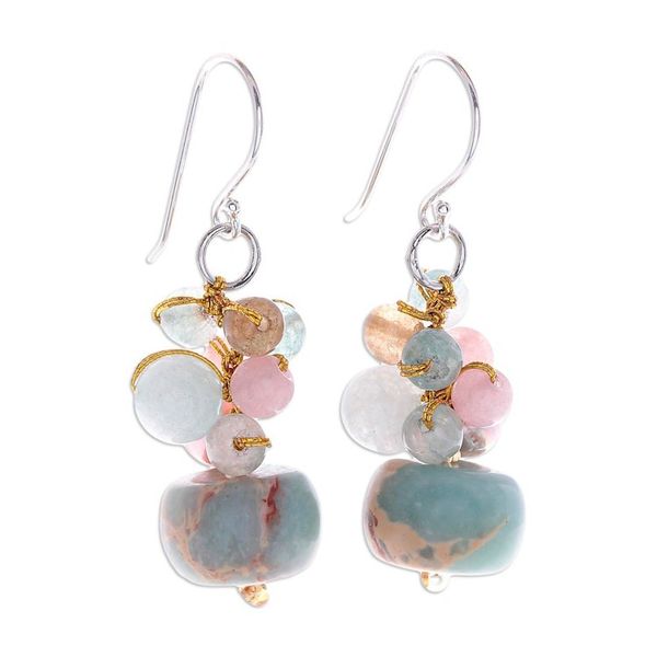 Alternate image for Jasper Cultured Pearl and Quartz Beaded and Hooked Earrings Cave Treasures