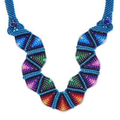 Alternate image for Thai Hand Threaded Macrame Lapis Lazuli Beaded Necklace Boho Morning in Blue