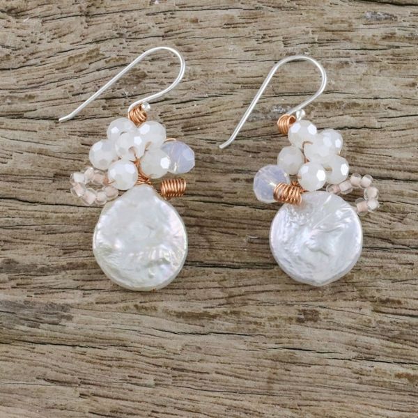 Alternate image for Cultured Pearl and Glass Dangle Earrings from Thailand Night Glamour in White