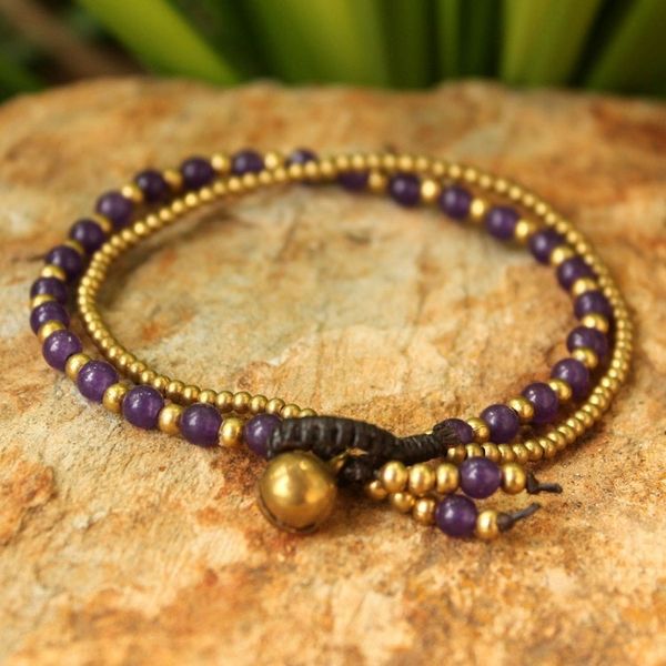 Alternate image for Amethyst and Brass Beaded Bracelet Dazzling Harmony